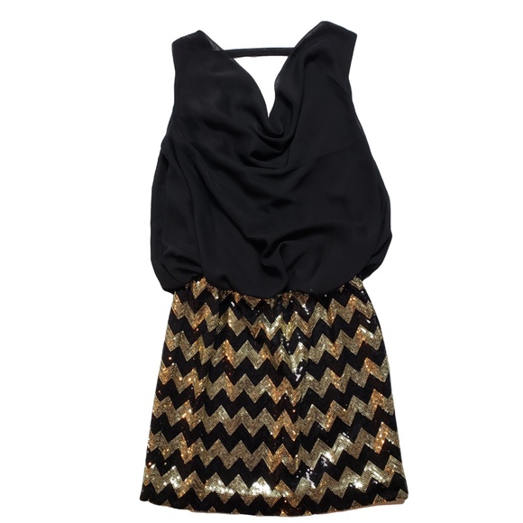 SNAP Black & Gold Sequin Dress S - Picture 2 of 2